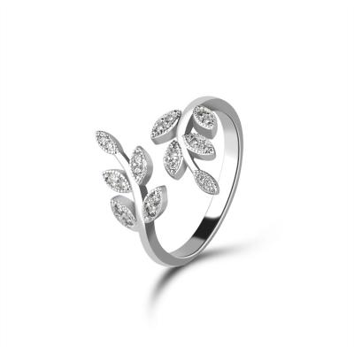 China CLASSIC Custom Jewelry 925 Sterling Silver Olive Leaf Princess Leaf Engagement Ring Woman for sale