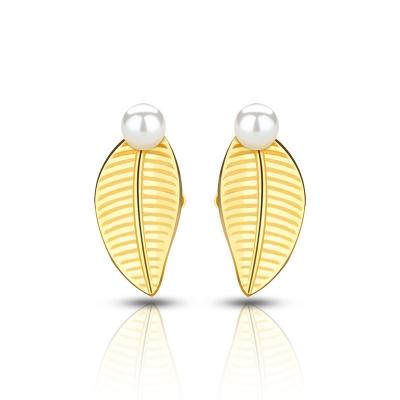 China CLASSIC Wholesale 925 Sterling Silver 14K Gold Plated Stud Earrings Minimalist Leaf Earring Jewelry for sale