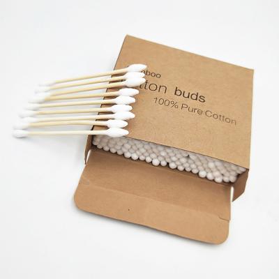 China Recyclable Bamboo Stick 100pcs Organic Cotton Earbuds Swabs In Paper Box 04 for sale