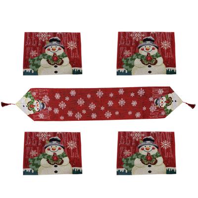 China 2021 New Snowman Embroidered Canvas Jacquard Christmas Cotton Family Table Decoration Christmas Table Runner With Place Mat for sale