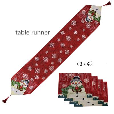 China Jacquard 2021 New Christmas cotton linen snowman embroidered family table decoration Christmas table runner with Place mat for sale