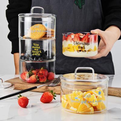 China 500ml and 600ml microwave glass bowl household fruit salad heatable creative folding transparent bowl with lid for sale