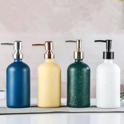 China Premium Refillable Colored Glass Dispenser Bottle with Silver Stainless Steel Pump for Bathroom Liquid Soap Lotion Foam Soap for sale