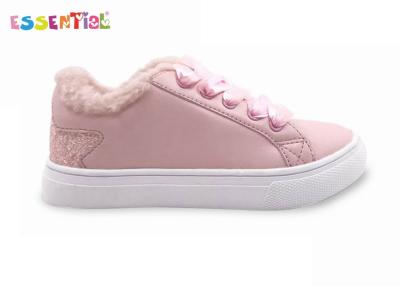 China Pink Satin Fashion Girls Casual Shoes Smooth PU Glitter And Warm Fur for sale