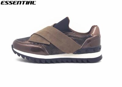 China Große Zahn-Damen-Freizeitschuhe metallischer beunruhigter Microfiber-Faux-Leder-Bronze-Turnschuh zu verkaufen