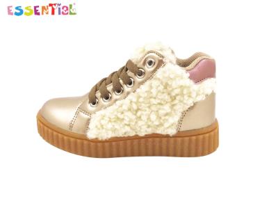 China Gold Patent PU Youth Casual Shoes Lace Up Style With Warm Faux Lamb Wool for sale