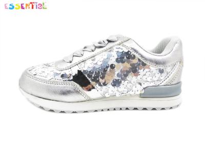 China Silver Color Youth Girl Shoes Satin Laces Metallic PU And Sequins Decorative for sale