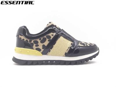 China Comfortable Ladies Casual Shoes Leopard Glitter Mesh Black Patent PU Upper for sale