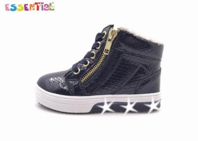 China Black Light Up Running Shoes Fur Lining Lace Up With Zipper Snake Patent PU for sale