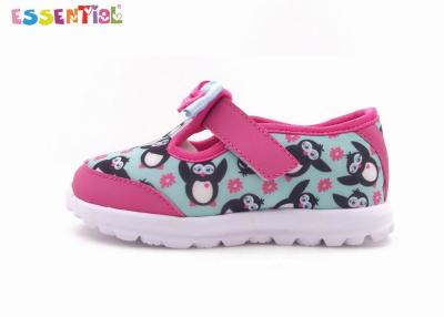 China Breathable T - Strap Girls Running Shoes Owl Printed Fabric Upper With Bow for sale