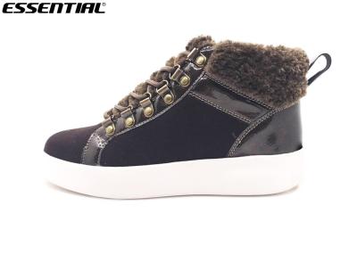 China High Top Sneaker Cow Suede Boots Fur Collar And Tongue Chocolate Color for sale