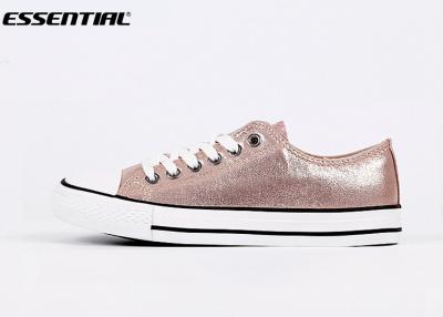 China Classic Campus Women'S Casual Canvas Shoes Plat Metalized PU Lace Up Rubber Outsole for sale