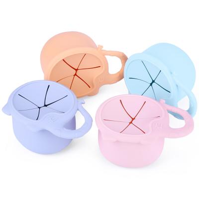 China Eco-Friendly BPA Free Sample Kids Silicon Storage Toddler Catcher Free Sample Elephant Baby Snack Cup Puddle Proof Silicone BPA Free Support for sale