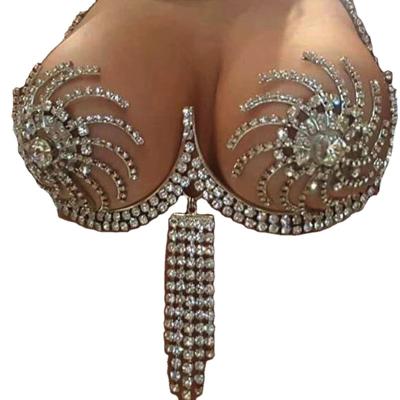 China Other Firewind Shaped Rhinestone Breast With Sexy Crystal Tassel Bra Chain Bikini Body Chain for sale