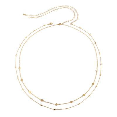 China European fashion retro women's double-layer metal disc chain sexy geometric waist chain and female American street shot stitching su for sale