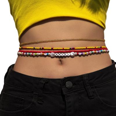 China Fashion Jewelry Personality Trend Street Beaten Fashion 100 Waist Ornaments Rice Pearl Shell Waist Chain for sale