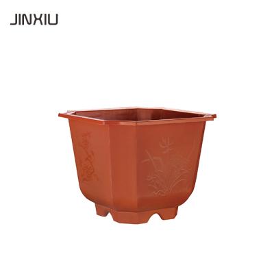 China Eco - Friendly Decorative Square Plastic Terracotta Pots For Plants With Removable Base And Tray for sale