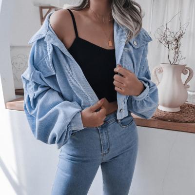 China Sustainable Fashion Women Loose Casual Winter Jackets Single Breasted Corduroy Jacket Button Crop Coats for sale