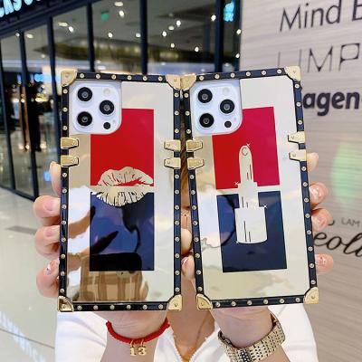 China Square Shockproof Luxury Mirror Lipstick Designer Phone Case For Samsung Galaxy A20 A51 A71 A31 S20 Ultra S21 Phone Cover With Ring Holder for sale