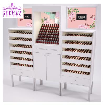 China Custom 2021 Moderan Speway logo beauty salon storage cabinet nail gel display with light for sale