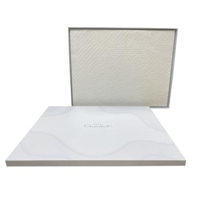 China Recyclable pure white color silver foil LOGO food contact chocolate paper box with loose lid and base for custom design color and size for sale