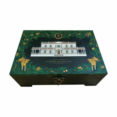 China Recyclable Luxury Black Cardboard Paper Gift Box Suitcase Design Packaging Boxes with Retro Lock and 4 Feet for Skin Care Cosmetic Products for sale