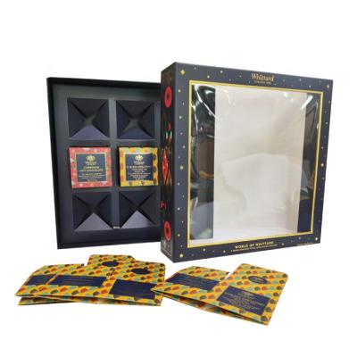 China Handmade luxury PVC clear window rigid paper box with full gold foil for tea candy packaging for sale