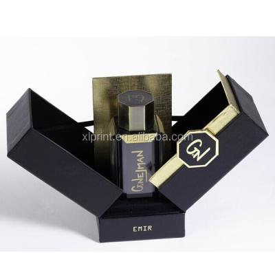 China Recyclable Luxury Black Paper Box Perfume Paper Packaging Display Suitcase Cardboard Candle Gift Packaging Box for sale