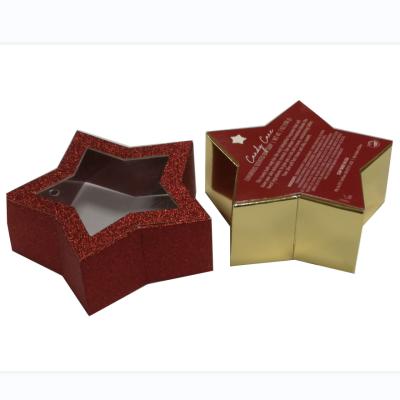 China Recyclable Clean PET Window Loose Lid And Base Packaging Box In Star Shaped And Gold And Red Color for sale