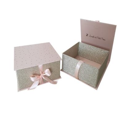 China Recycled Materials Logo Printing Foldable Paper Gift Box With Beautiful Ribbon for sale