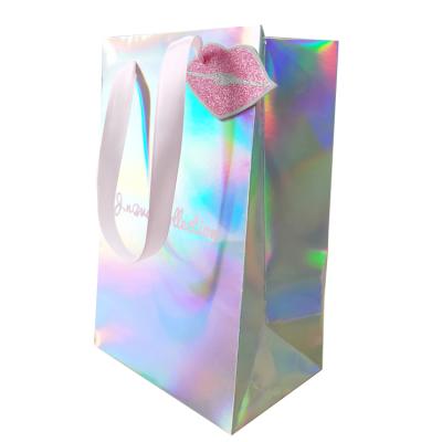 China Recyclable Recycle High Quality Hologram Paper Shopping Bag With Handle Foil Logo for sale