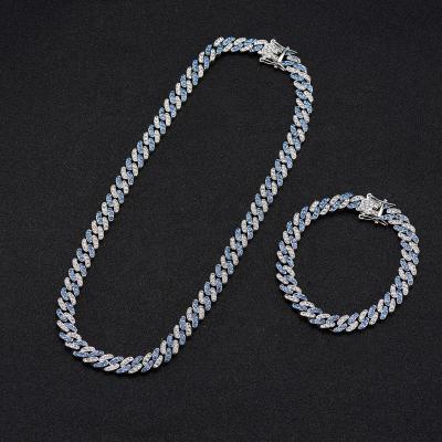 China New Classic Hiphop Fashion Jewelry Hop Men Double Color 9mm Cuban Chain Choker Necklaces Trendy Punk Iced Out Zircon Link Necklace for sale