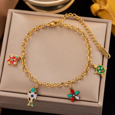 China 2023 New Design Stainless Steel Enamel Color Custom Jewelry Animal Eyes Cute Cute Clover Bracelet For Women for sale