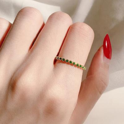 China 2022 New 925 TRENDY Zirconia Ring Women Female Green Cubic Zirconia Sterling Silver Open Adjustable Emerald Thin Rings Wedding Jewelry for sale