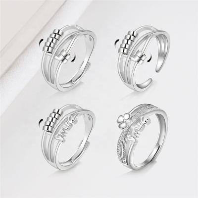 China Open Ring Environmental Friendly/Lead Free/Nickel Free/Fashion Quality Bling Fine Pearl Jewelry S925 Sterling Silver Letter Spin Small Ring Rotatable Fidget Reduce Anxiety for sale