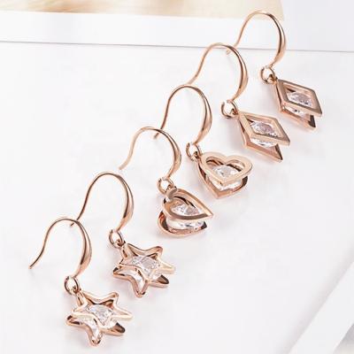 China Korean Lead Free/Nickel Free/Eco-Friendly/Fashion 2023 New Arrival Diamond Square Geometry Charm Star Zircon Stainless Steel Jewelry Drop Earring Ear Hooks for sale