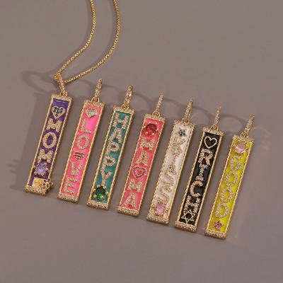 China Latest fashion vintage jewelry CZ enamel LOVE letter bar shape punk choker necklace high quality luxury colorful HAPPY pendant necklaces for sale