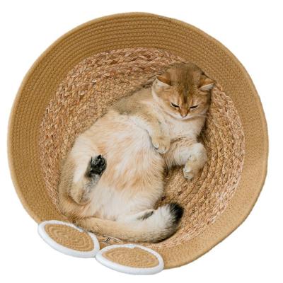 China Sustainable Eco-Friendly Cat Handmade Basket Bed Cat Scratching Beds Grass Rope Pet Beds Nest For All Seasons for sale