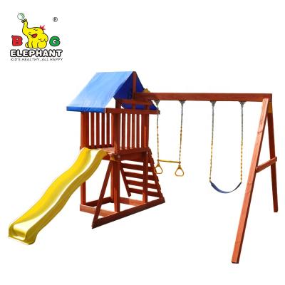 China Wooden Playground Tower Fort Play Set - Outdoor Wooden Playground Equipment Swing Set For Kids for sale