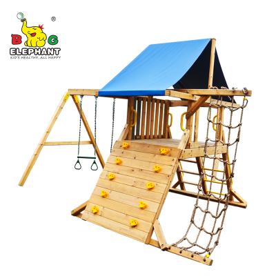 China Wooden Playcenter Tower - Kids Outdoor Wooden Playground Playground Equipment With Plastic Slide Manufacturer Price for sale