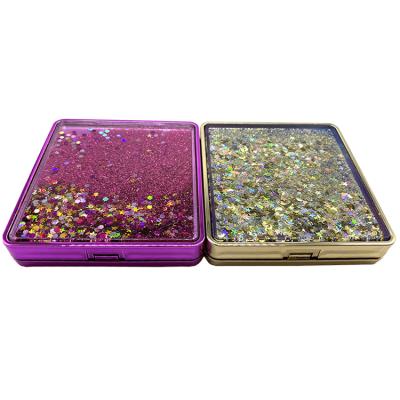 China NEW Hot Sale Cheap Price Double Sided Double Sided Purple Gold Glitter Colored Sand Square Cover Up Travel Makeup Pocket Compact Mirror for sale