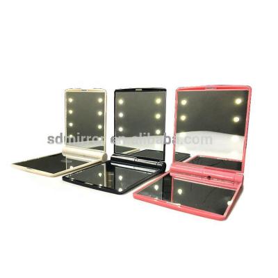 China Small Lighted Travel Desk Double Side Mirror Square Mirror Makeup Mirror for sale