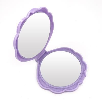 China Double Sided Shell Shape Plastic Makeup Pocket Folding Double Sided Compact Mirror OEM ODM For Travel for sale