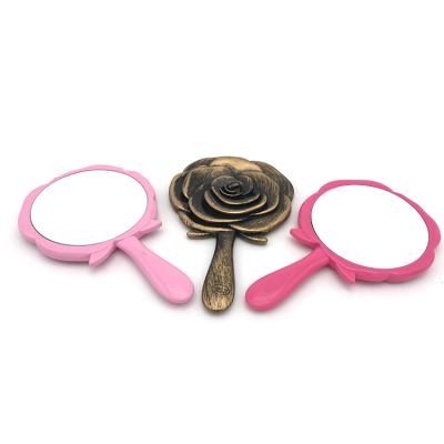 China High quality cheap price new popular style personalized vintage beauty personalized flower rose makeup handle plastic mirror for sale