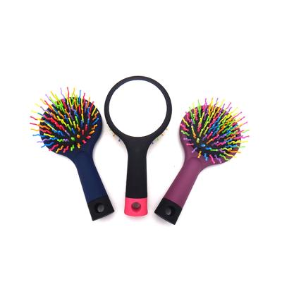 China Other Factory Wholesale China Price Made Self Cleaning Portable Travel Lovely Plastic Rainbow Pins Mirror Hair Brush for sale