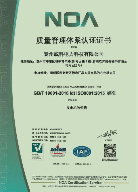 ISO9001 - Taizhou Wetech Power Technology Co., Ltd.