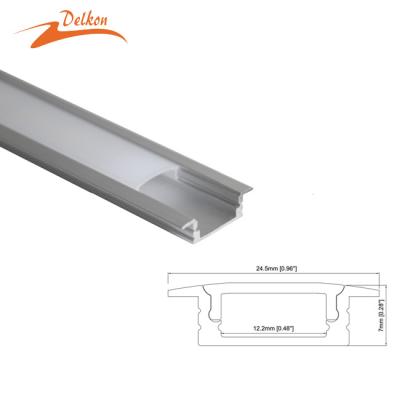 China Flat Thin Recessed Decorations 2M/PCS Delkon 25*7mm LED Aluminum Profile For Under Cabinet LED Strip Extrusion for sale