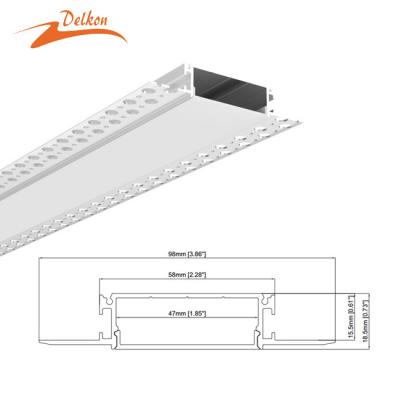 China Decorations 98*18mm Plaster-in Trimless Aluminum LED Profile Channel Extrusion Drywall Gypsum Recessed For LED Strips for sale