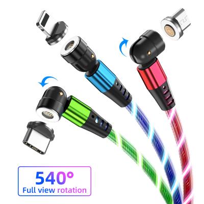 China New MP3/MP4 Player 540 Degree Cable Charging 3A Flowing Light Magnetic Cell Phone Fast Micro Fast USB Charger LED Micro Type C For Car Home for sale