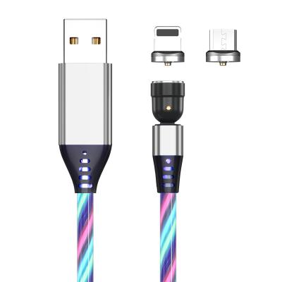 China MP3/MP4 Player Hot Selling Amazon Phone Accessories 3 in 1 USB 540 Degree Obvious Flowing Magnetic Charging Cable Luminous for Micro/Type-C/i-produc for sale